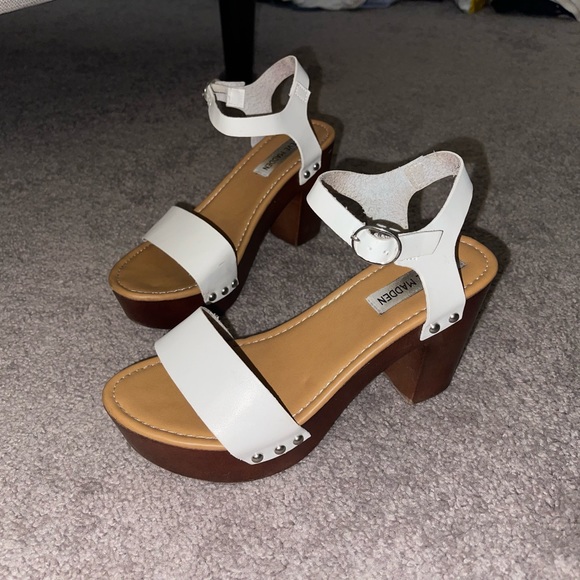 Steve Madden Luna white leather wooden platform heels - Picture 3 of 4